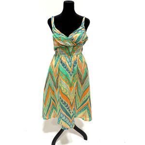 LiL Anthropologie tropical colors geometric print silk knee length